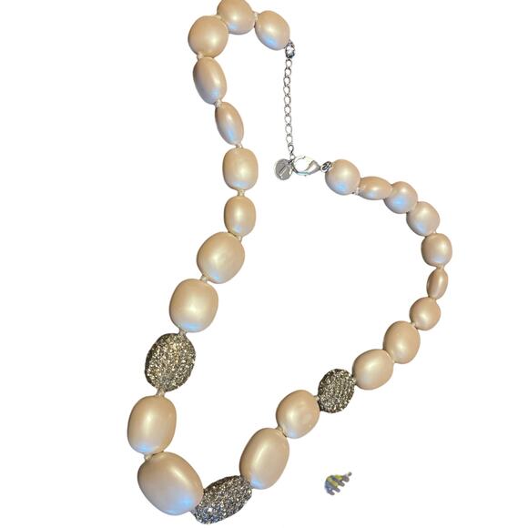 Talbots Large Beaded Necklace with Rhinestone Circles Chunky Statement Piece 22" - Picture 2 of 5